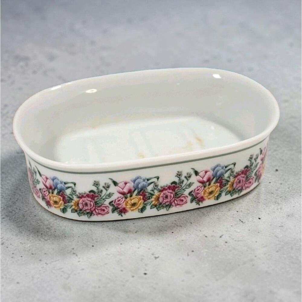 1988 Bill Blass Floral Festival Soap Dish Japan Ceramic Cottagecore Rose Vintage